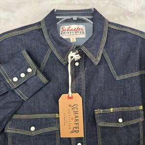 Schaefer Outfitter Classic Western Denim Snap Shirt Dark Indigo Mens Medium NEW